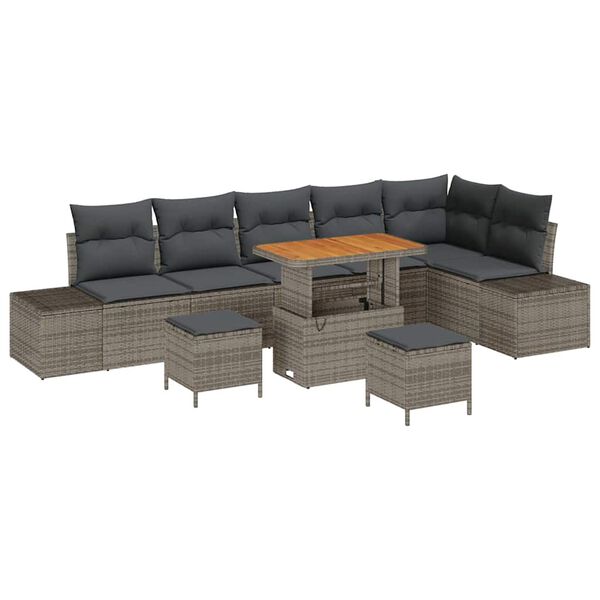 vidaXL Gartensofa-set mit Kissen mit Speicher 9 pcs Grau Poly Rattan