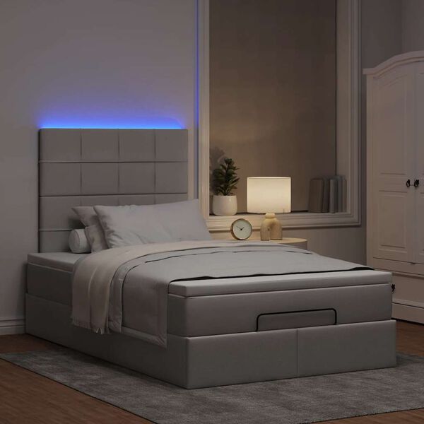 vidaXL Ottoman-Bett mit Matratze & LEDs Taupe 120x190 cm Stoff