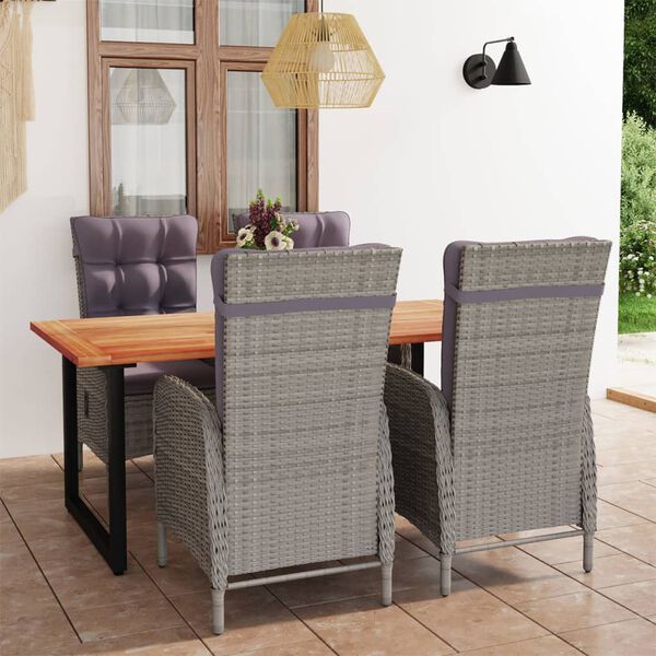 vidaXL 5-tlg. Garten-Essgruppe mit Kissen Poly Rattan Grau