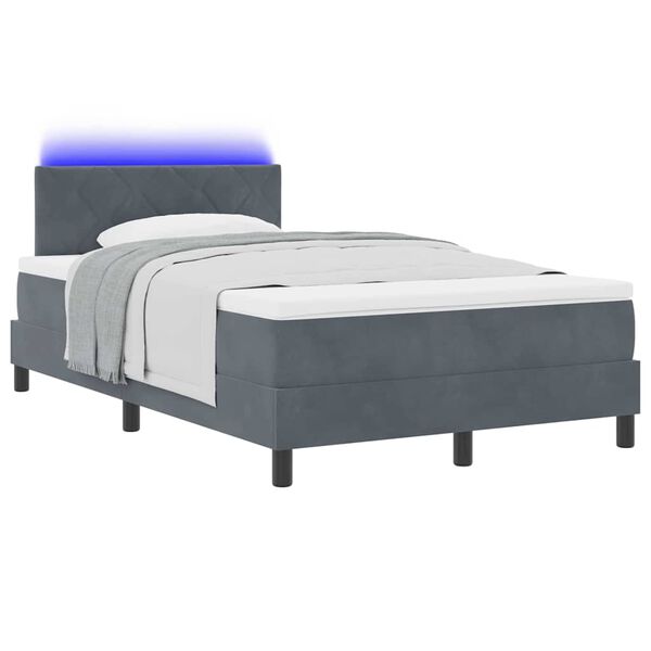 vidaXL LED Boxspringbett mit Matratze Dunkelgrau 120 x 190 cm Samt