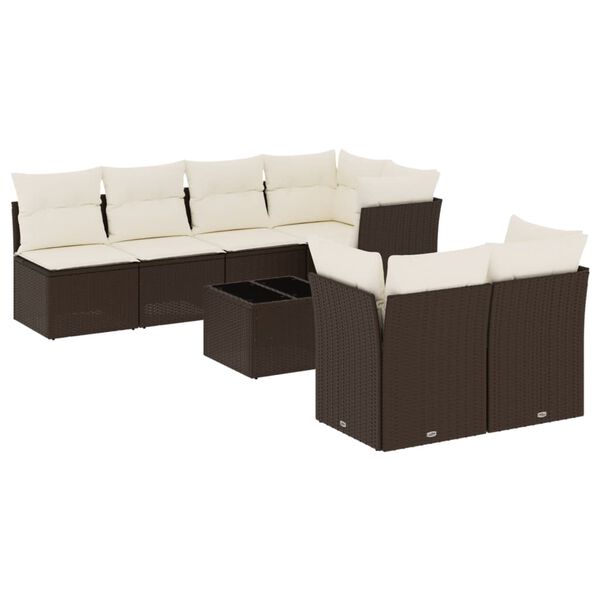 vidaXL 8-tlg. Garten-Sofagarnitur mit Kissen Braun Poly Rattan