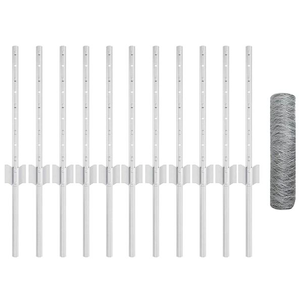 vidaXL Zaun mit Pfosten Silber 0,4 x 25 m Stahl