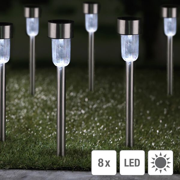 HI Gartenleuchte LED Solar 8 Stk. Edelstahl