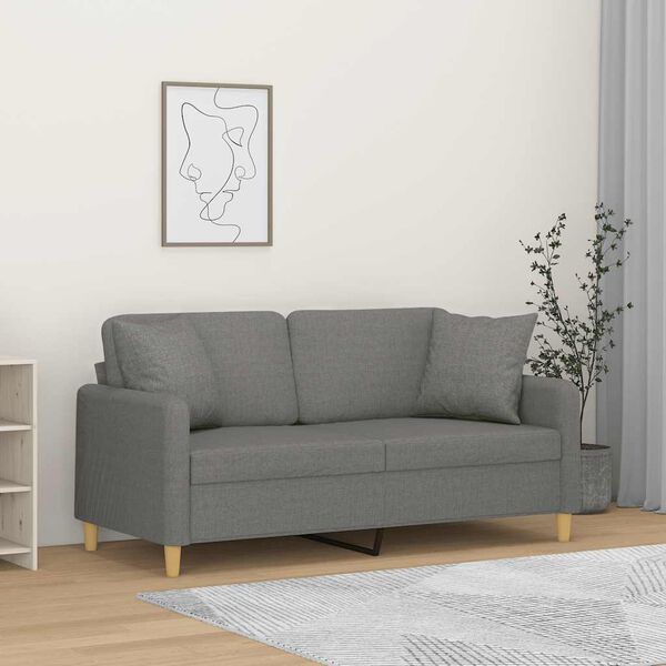 vidaXL 2-Sitzer-Sofa mit Kissen Dunkelgrau 140 cm Stoff