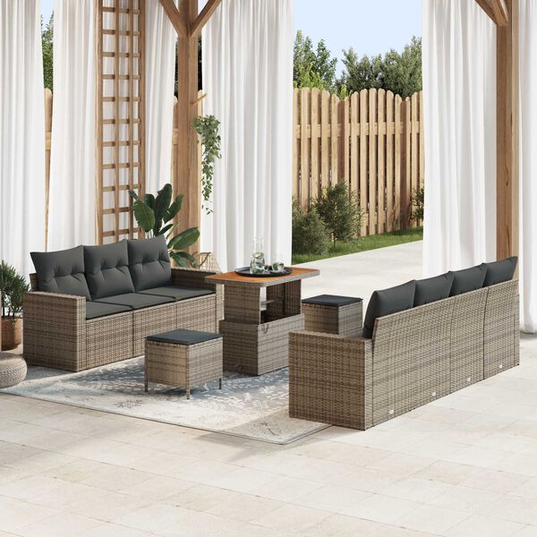 vidaXL Gartensofa-set mit Kissen 10 pcs Grau Poly-Rattan