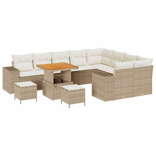 vidaXL Gartensofa-set mit Kissen 12 pcs Beige Poly-Rattan