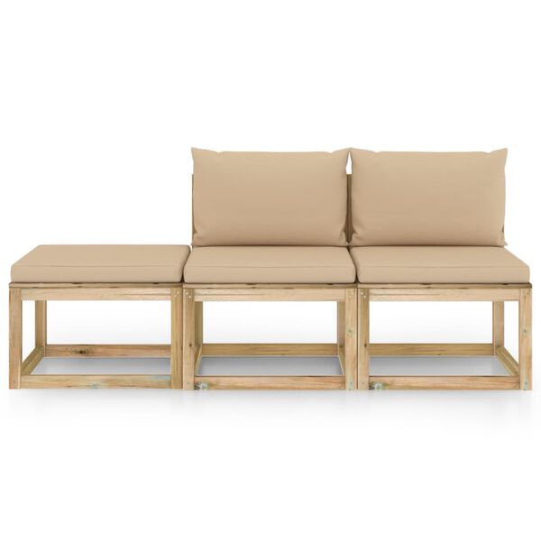 vidaXL 3-tlg. Garten-Lounge-Set mit Beige Kissen
