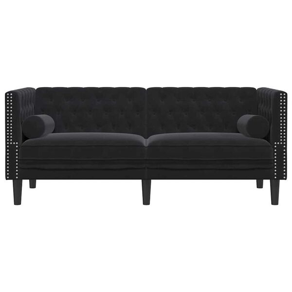 vidaXL Chesterfield-Sofa mit Kissen Schwarz 174 x 74.5 x 70.5 cm Samt