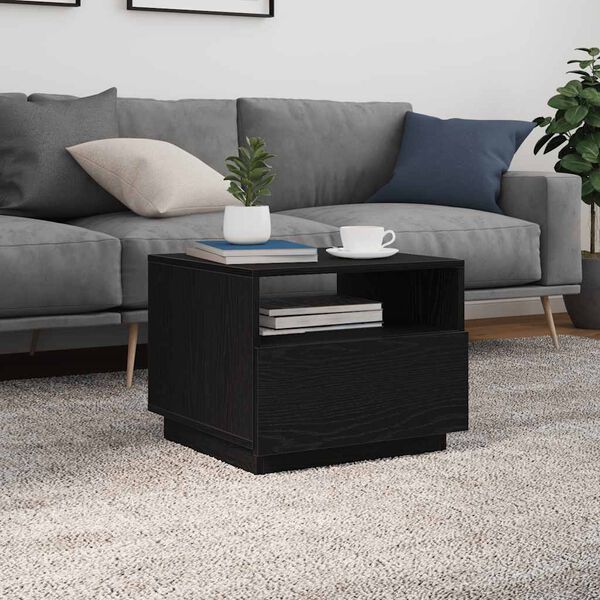 vidaXL Couchtisch mit LED-Leuchten Schwarz Eichen-Optik 50x49x40 cm