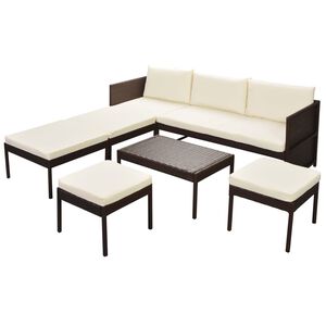 vidaXL 6-tlg. Garten-Lounge-Set mit Auflagen Poly Rattan Braun