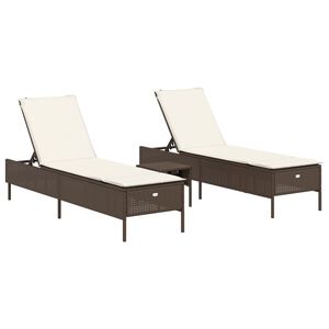 vidaXL 3-tlg. Sonnenliegen-Set mit Auflage Braun Poly Rattan