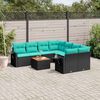 vidaXL 9-teiliges Gartensofa-Set mit Kissen, schwarzes Polyrattan