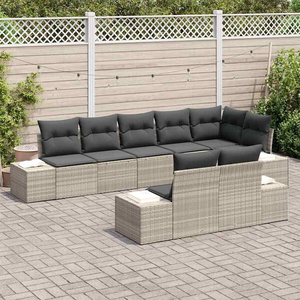 vidaXL Gartensofa-set mit Speicher 8 pcs Hellgrau Poly Rattan