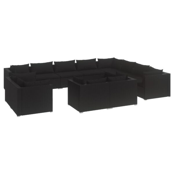 vidaXL 12-tlg. Garten-Lounge-Set mit Kissen Schwarz Poly Rattan