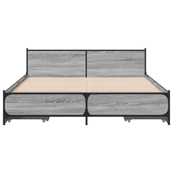 vidaXL Bettgestell mit Schubladen Grau Sonoma 135x190 cm Holzwerkstoff
