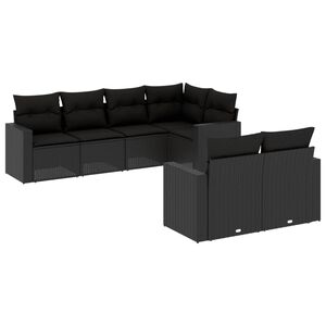 vidaXL 7-tlg. Garten-Sofagarnitur mit Kissen Schwarz Poly Rattan