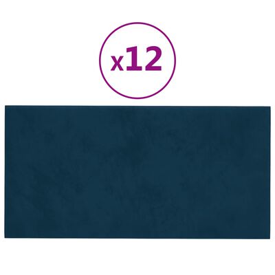 vidaXL Wandpaneele 12 Stk. Blau 30x15 cm Samt 0,54 m²