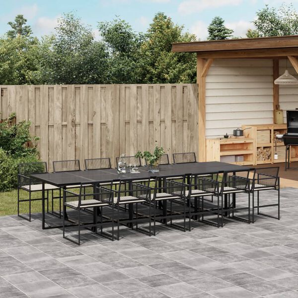 vidaXL 13-tlg. Garten-Essgruppe mit Kissen Schwarz Poly Rattan