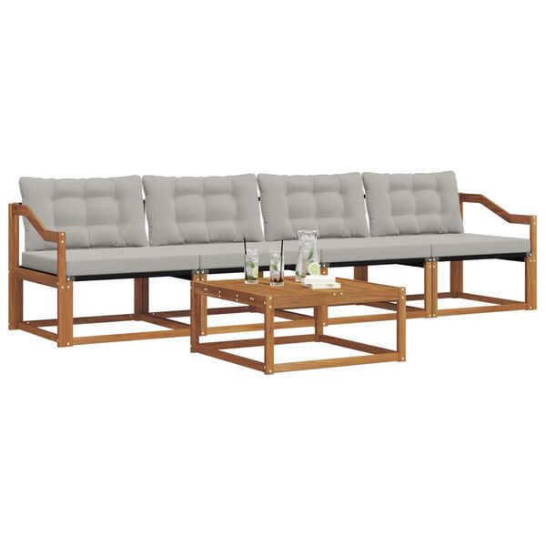 vidaXL Outdoor-Sofagarnitur mit Kissen 5 pcs Nat&uuml;rlich und Hellgrau