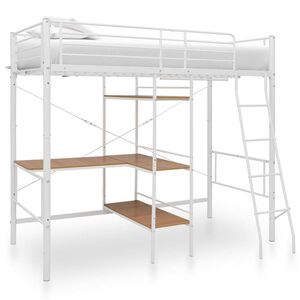 vidaXL Etagenbett mit Tischrahmen Wei&szlig; Metall 90x200 cm