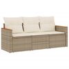 vidaXL 3-tlg. Garten-Sofagarnitur mit Kissen Beige Poly Rattan