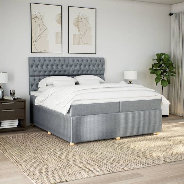 vidaXL Boxspringbett mit Matratze Hellgrau 200x200 cm Stoff