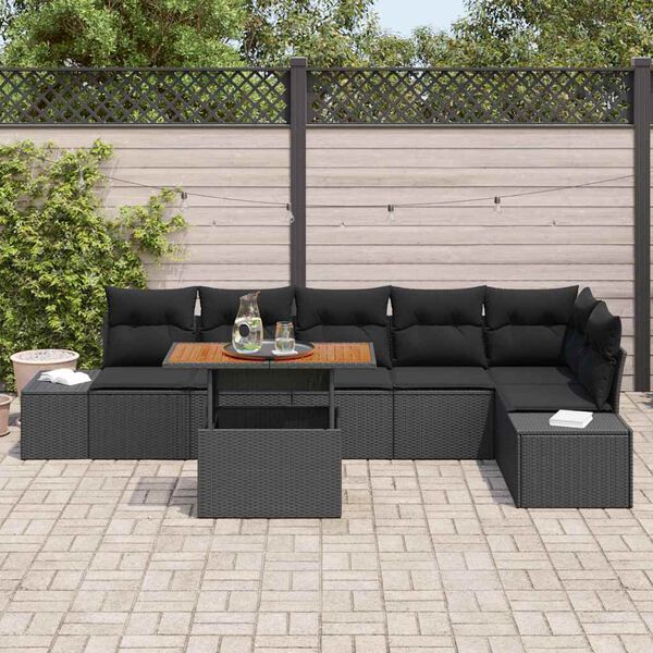 vidaXL Garten-Sofa-Set mit Speicher 7 pcs Schwarz Poly Rattan