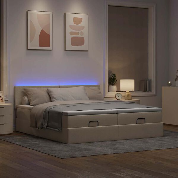 vidaXL Ottoman-Bett mit Matratzen & LEDs Creme 180x200 cm Stoff