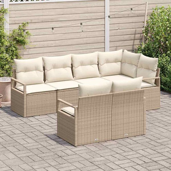 vidaXL Garten-Sofa-Set 7 pcs Beige Poly Rattan