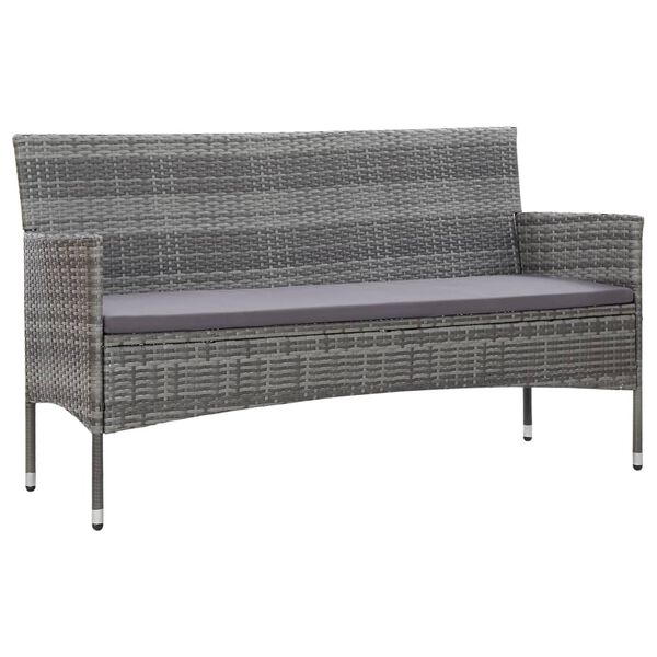 vidaXL 3-Sitzer-Gartensofa mit Polstern Grau Poly Rattan