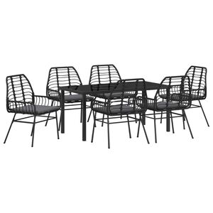 vidaXL Garten Essgruppe 7 pcs Schwarz Poly-Rattan