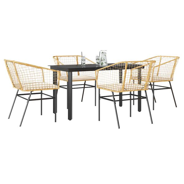 vidaXL 5-tlg. Garten-Essgruppe mit Kissen Braun Poly Rattan Glas