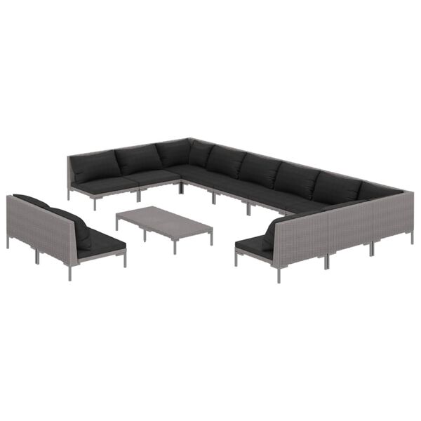 vidaXL 13-tlg. Garten-Lounge-Set mit Kissen Poly Rattan Dunkelgrau