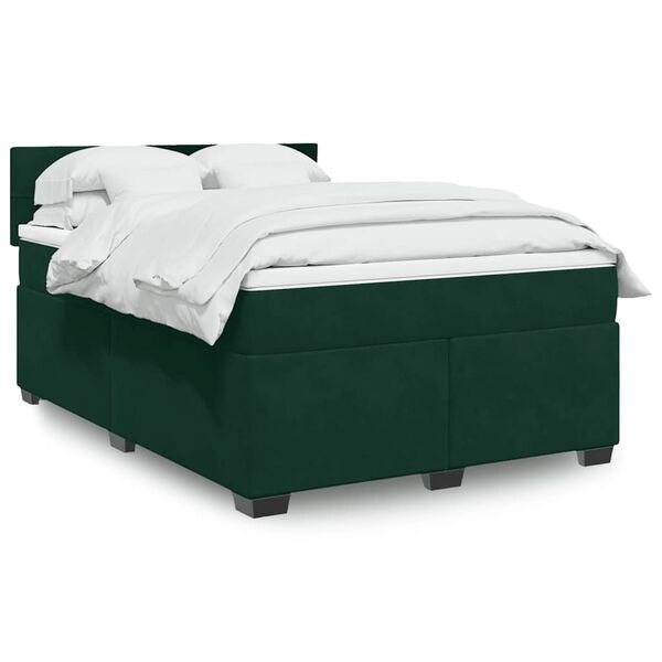 vidaXL Boxspringbett mit Matratze Dunkelgr&uuml;n 140x190 cm Samt