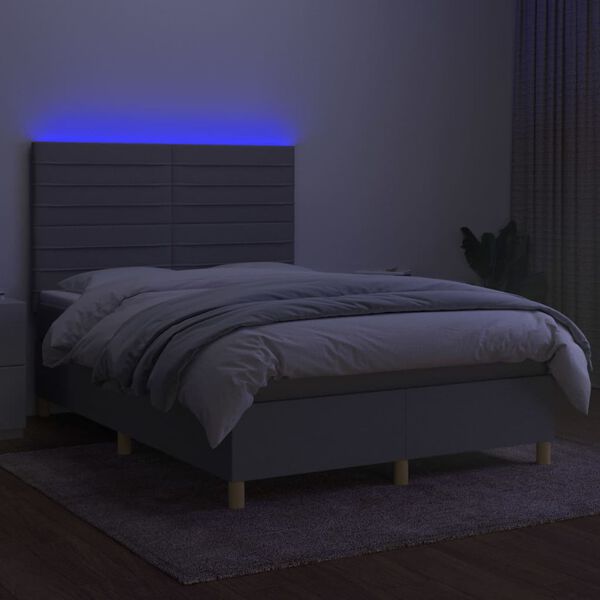 vidaXL Boxspringbett mit Matratze & LED Hellgrau 140x190 cm Stoff