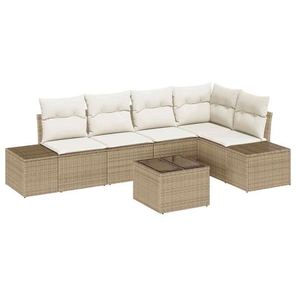 vidaXL Garten-Sofa-Set mit Kissen 6 pcs Beige und Creme Poly-Rattan