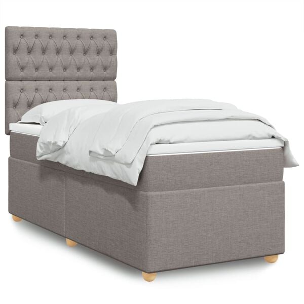 vidaXL Boxspringbett mit Matratze Taupe 90x200 cm Stoff