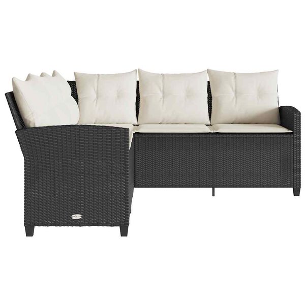 vidaXL L-förmiges Couchsofa mit Kissen Schwarzes Polyrattan