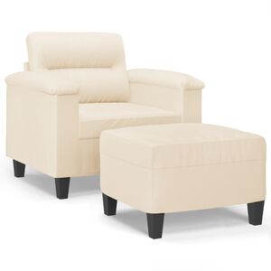 vidaXL Sessel mit Hocker Beige 60 cm Mikrofasergewebe