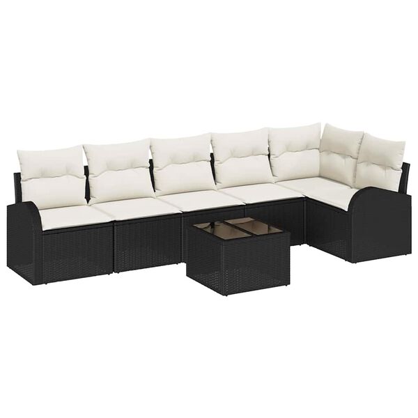 vidaXL Gartensofa-set mit Kissen 7 pcs Schwarz und Wei&szlig; Poly-Rattan