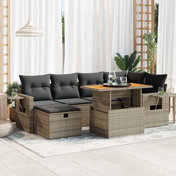 vidaXL 8-tlg. Garten-Sofagarnitur mit Kissen Grau Poly Rattan Akazie