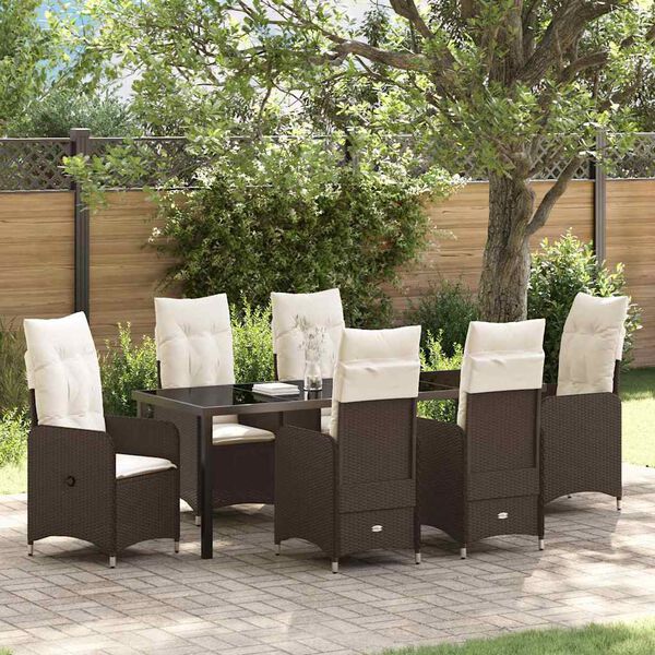 vidaXL Garten Essgruppe mit Kissen 7 pcs Braun Poly Rattan