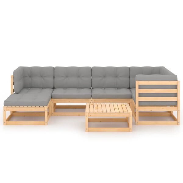 vidaXL 7-tlg. Garten-Lounge-Set mit Kissen Massivholz Kiefer