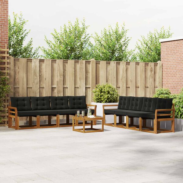 vidaXL Outdoor-Sofagarnitur mit Kissen 9 pcs Nat&uuml;rlich und Schwarz