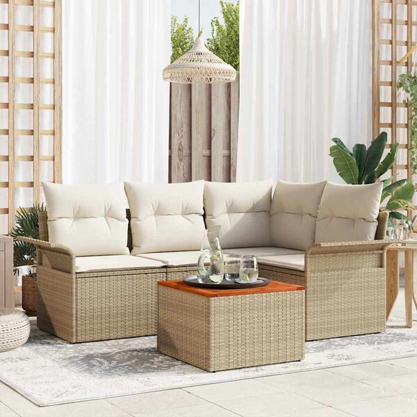 vidaXL Garten-Sofa-Set mit Kissen mit Speicher 5 pcs Beige und Creme