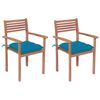 vidaXL Gartenst&uuml;hle 2 Stk. mit Hellblauen Kissen Massivholz Teak