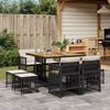 vidaXL 9-tlg. Garten-Essgruppe mit Kissen Schwarz Poly Rattan