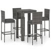 vidaXL 5-tlg. Gartenbar-Set mit Kissen Poly Rattan Grau