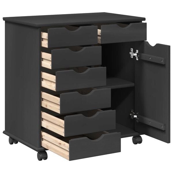 vidaXL Rollschrank Mit Rad Grau 63,5 x 39 x 65,5 cm Massivholz Kiefer