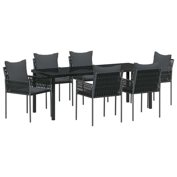 vidaXL Garten Essgruppe 7 pcs Schwarz und Grau PE-Rattan